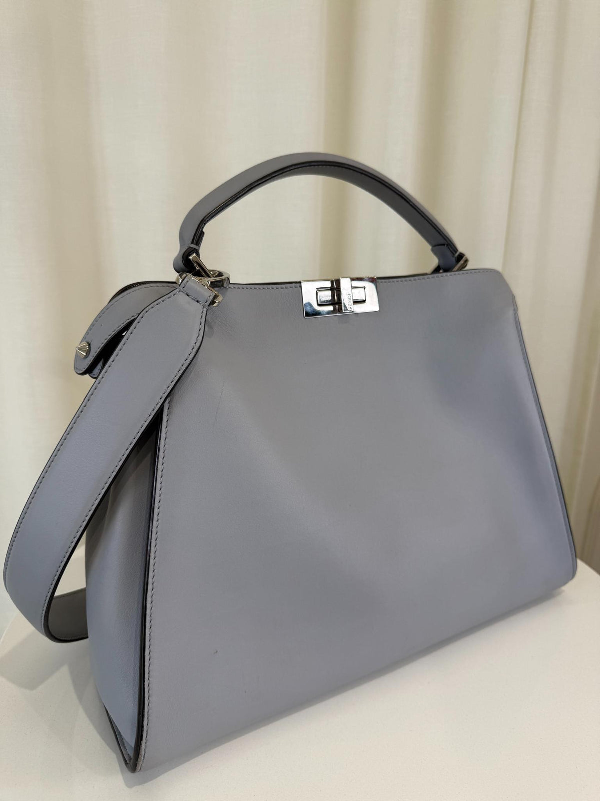 Fendi Peekaboo Essential Gray Vitello Leather Large Tote Bag