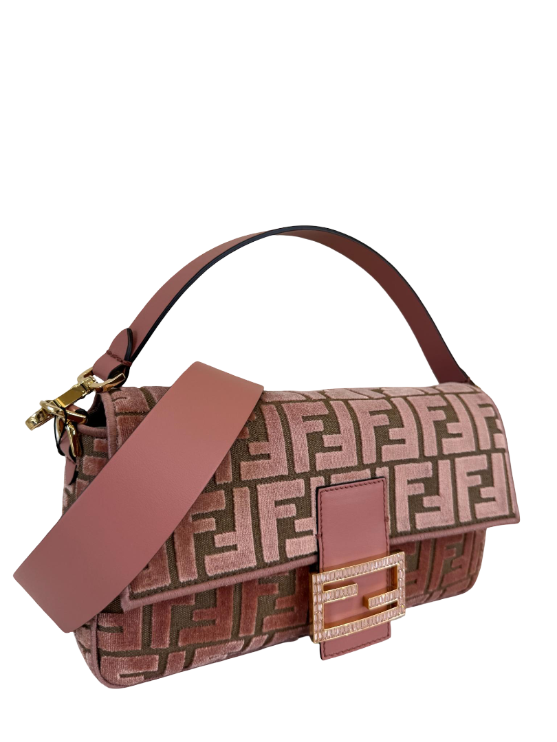 Fendi Velvet Jacquard Crystal FF Baguette Macaron