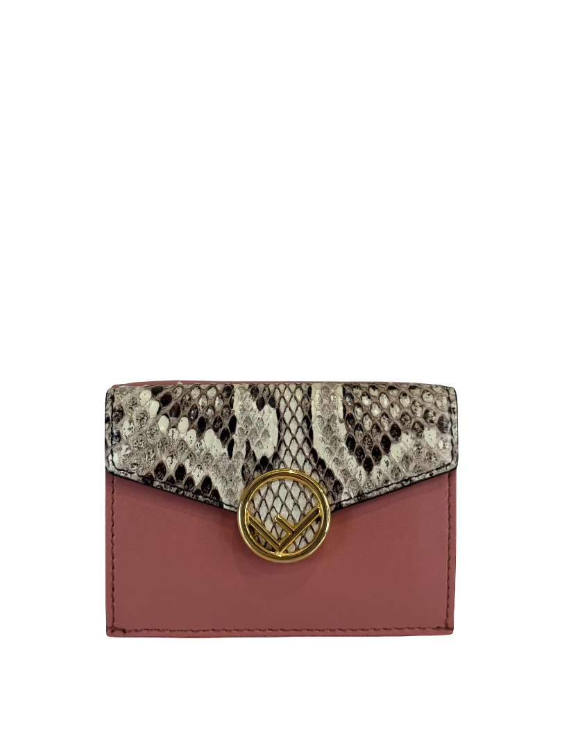 Fendi F Is Fendi Pink Leather Python Flap Wallet