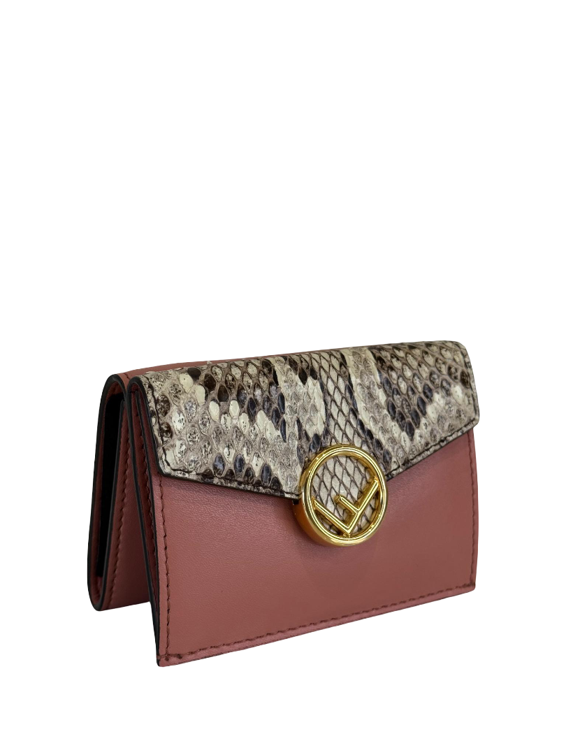 Fendi F Is Fendi Pink Leather Python Flap Wallet