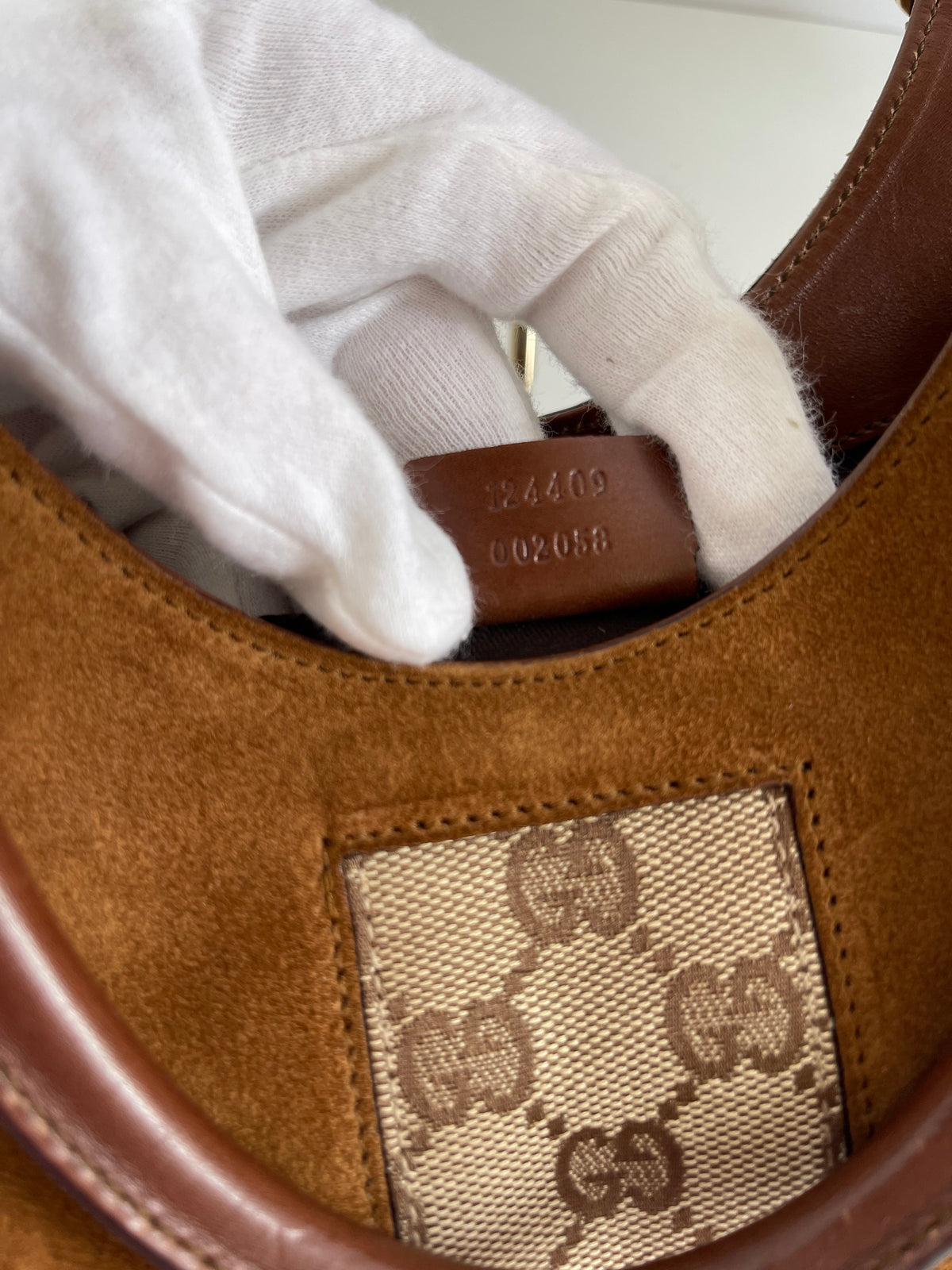 Gucci Jackie Brown Suede Leather/GG Canvas Small Hobo Bag
