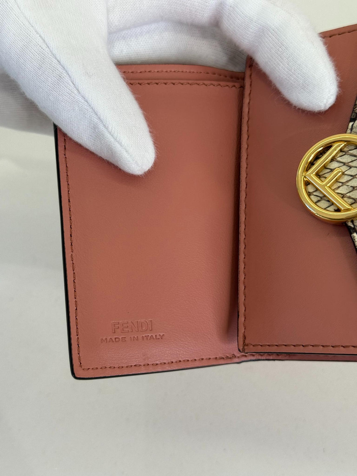 Fendi F Is Fendi Pink Leather Python Flap Wallet