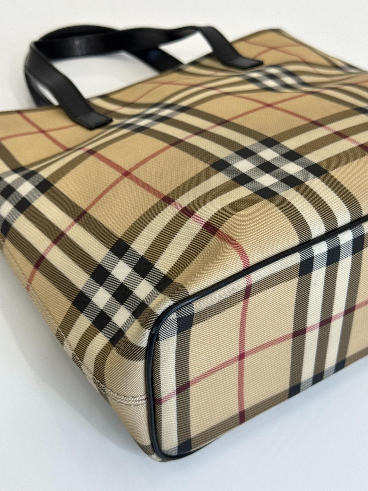 Burberry Beige House Check Canvas Leather Tote