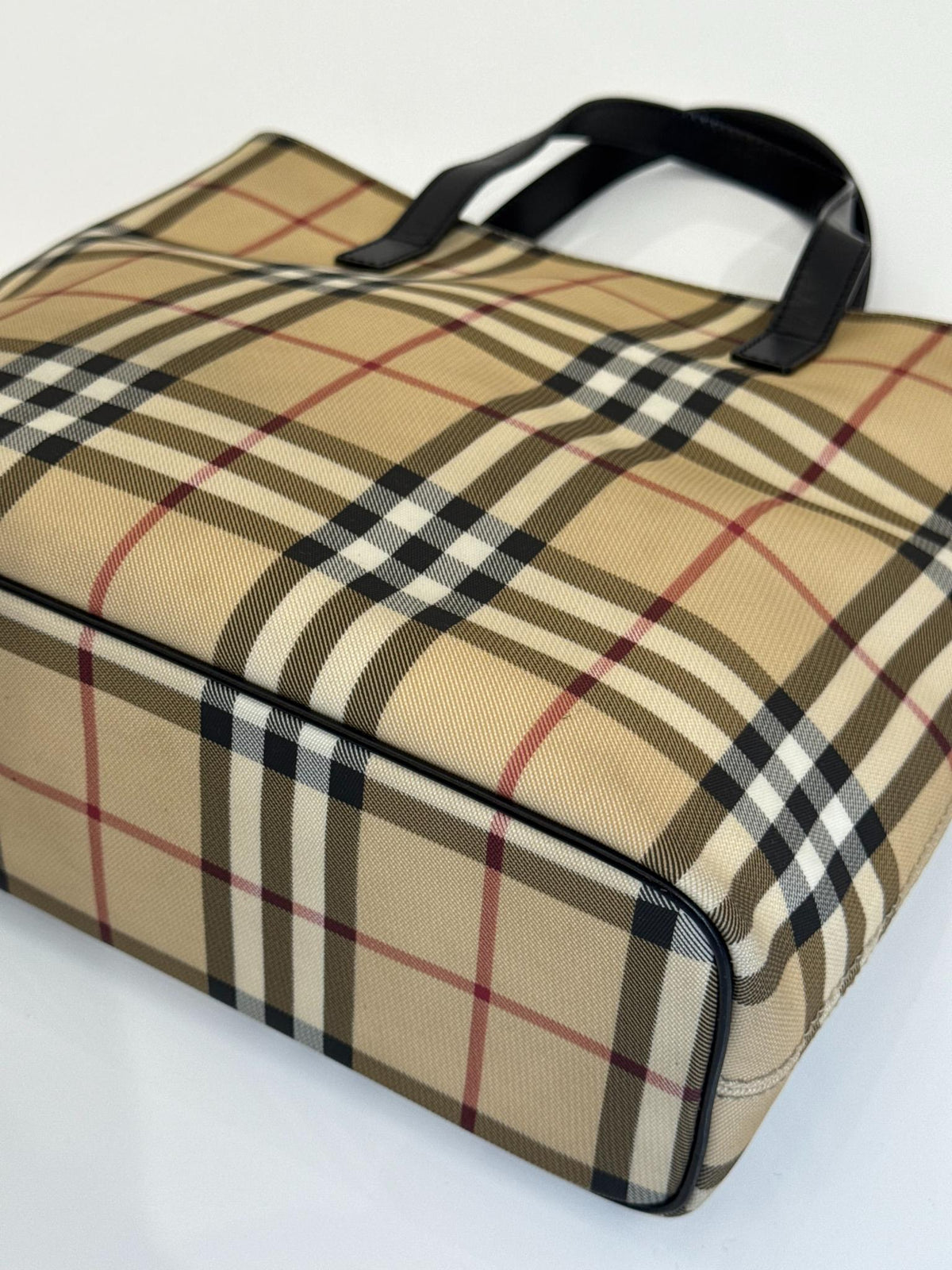 Burberry Beige House Check Canvas Leather Tote