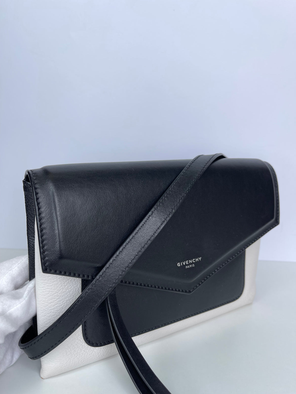 Givenchy Duetto Calfskin Leather Crossbody Bag Black and White