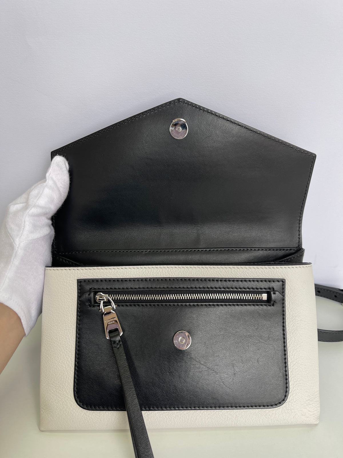 Givenchy Duetto Calfskin Leather Crossbody Bag Black and White