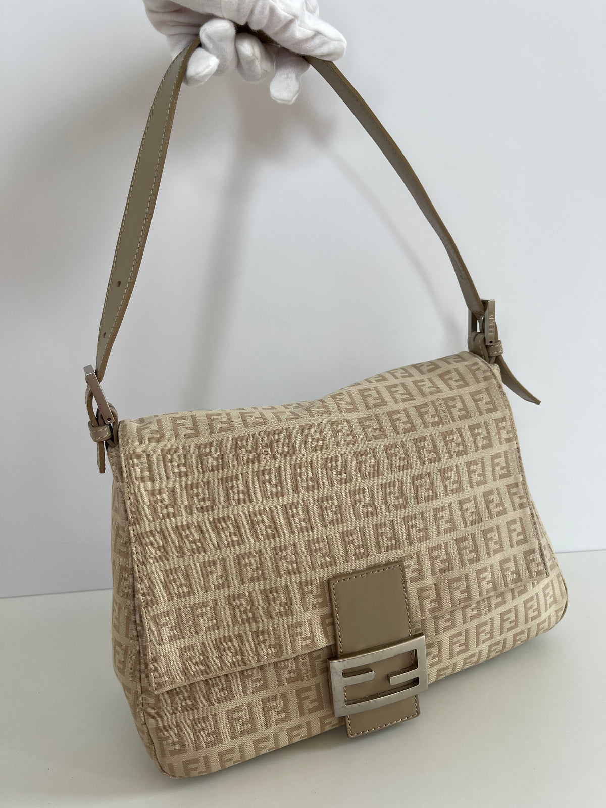 Fendi Jacquard Mamma Baguette Brown White Beige Cream