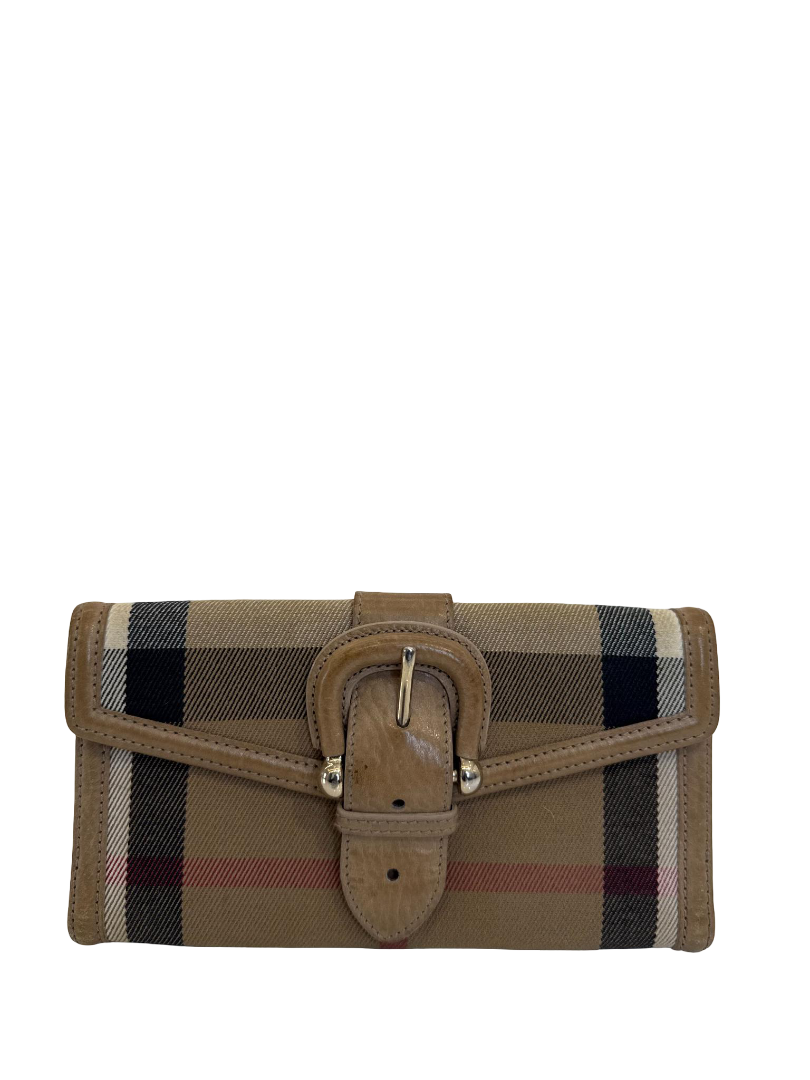 Burberry Beige Nova Check Canvas and Leather Buckle Flap Wallet