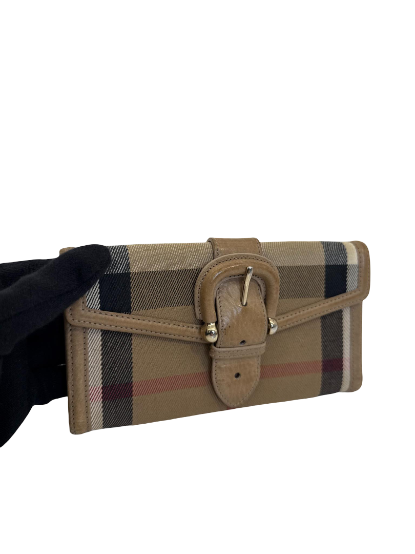 Burberry Beige Nova Check Canvas and Leather Buckle Flap Wallet