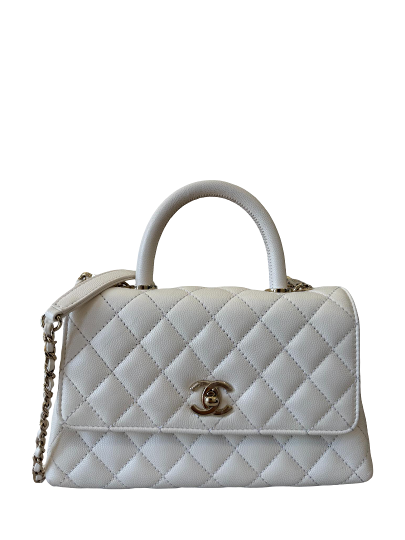 Chanel Small Coco Handle White Caviar Quilted Flap Bag