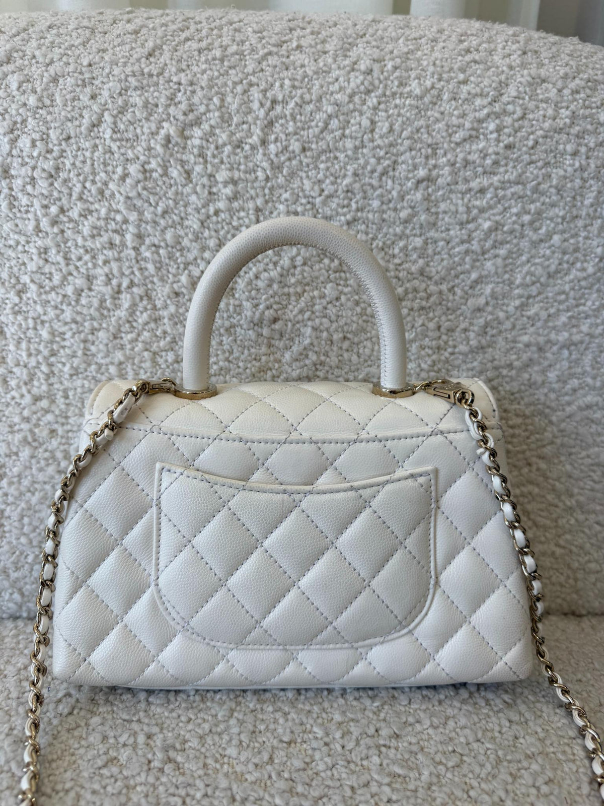 Chanel Small Coco Handle White Caviar Quilted Flap Bag