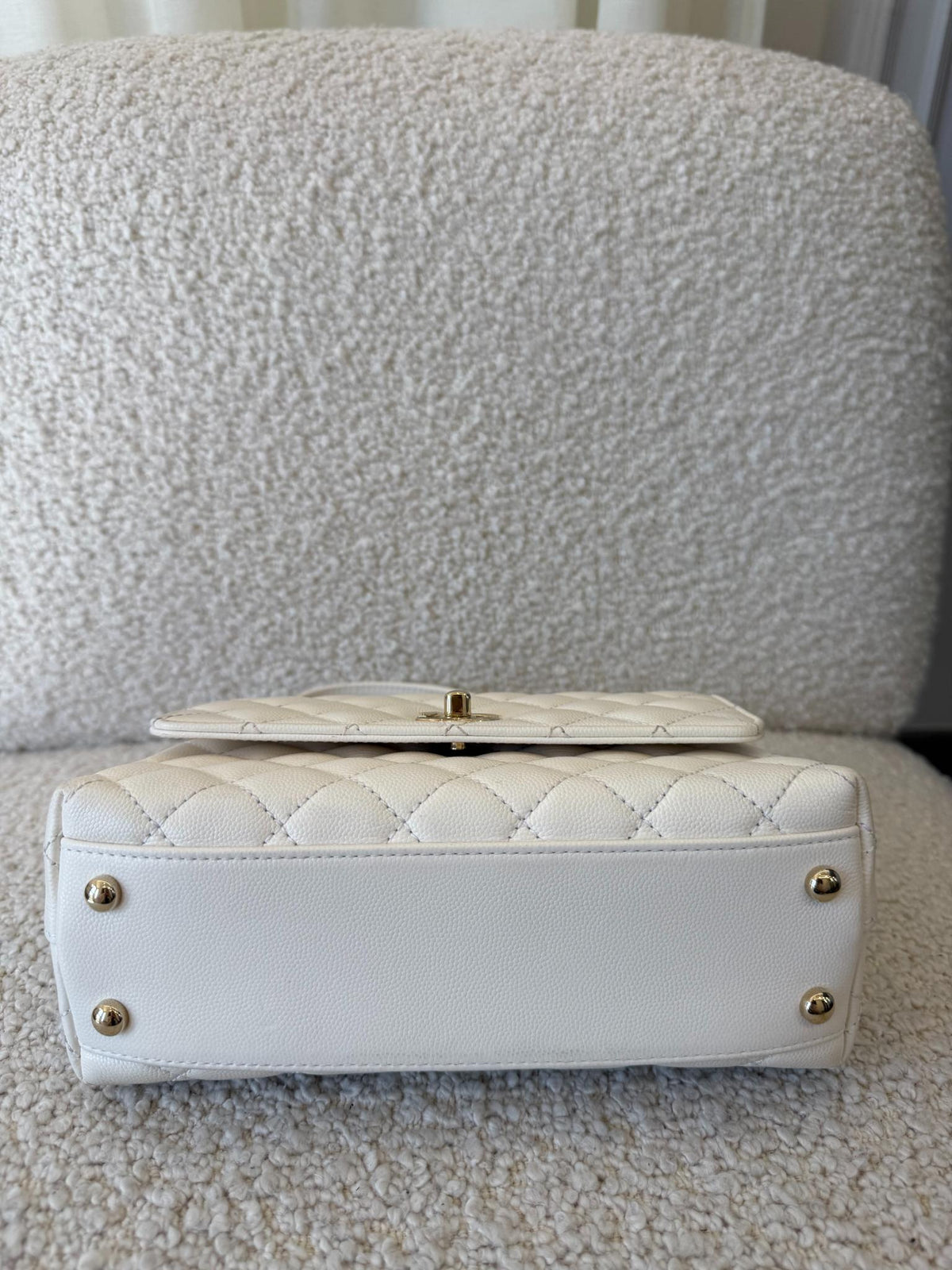 Chanel Small Coco Handle White Caviar Quilted Flap Bag