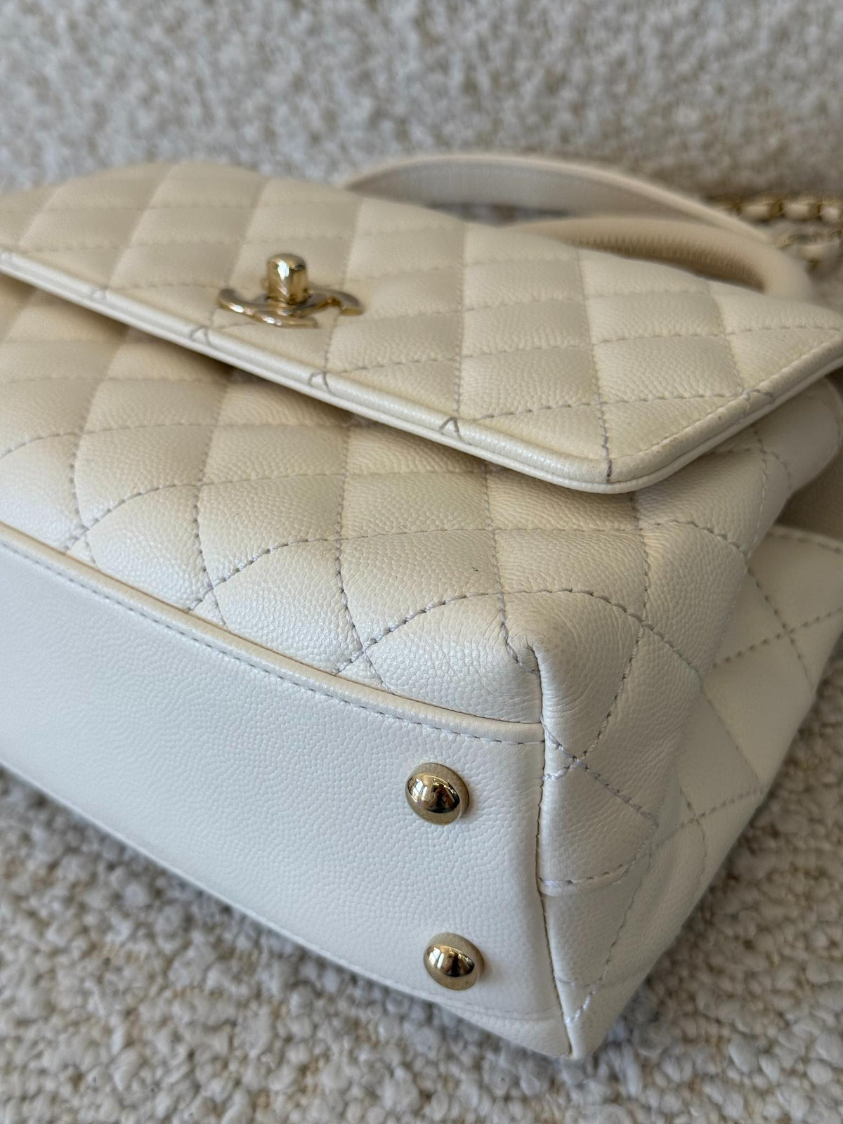 Chanel Small Coco Handle White Caviar Quilted Flap Bag