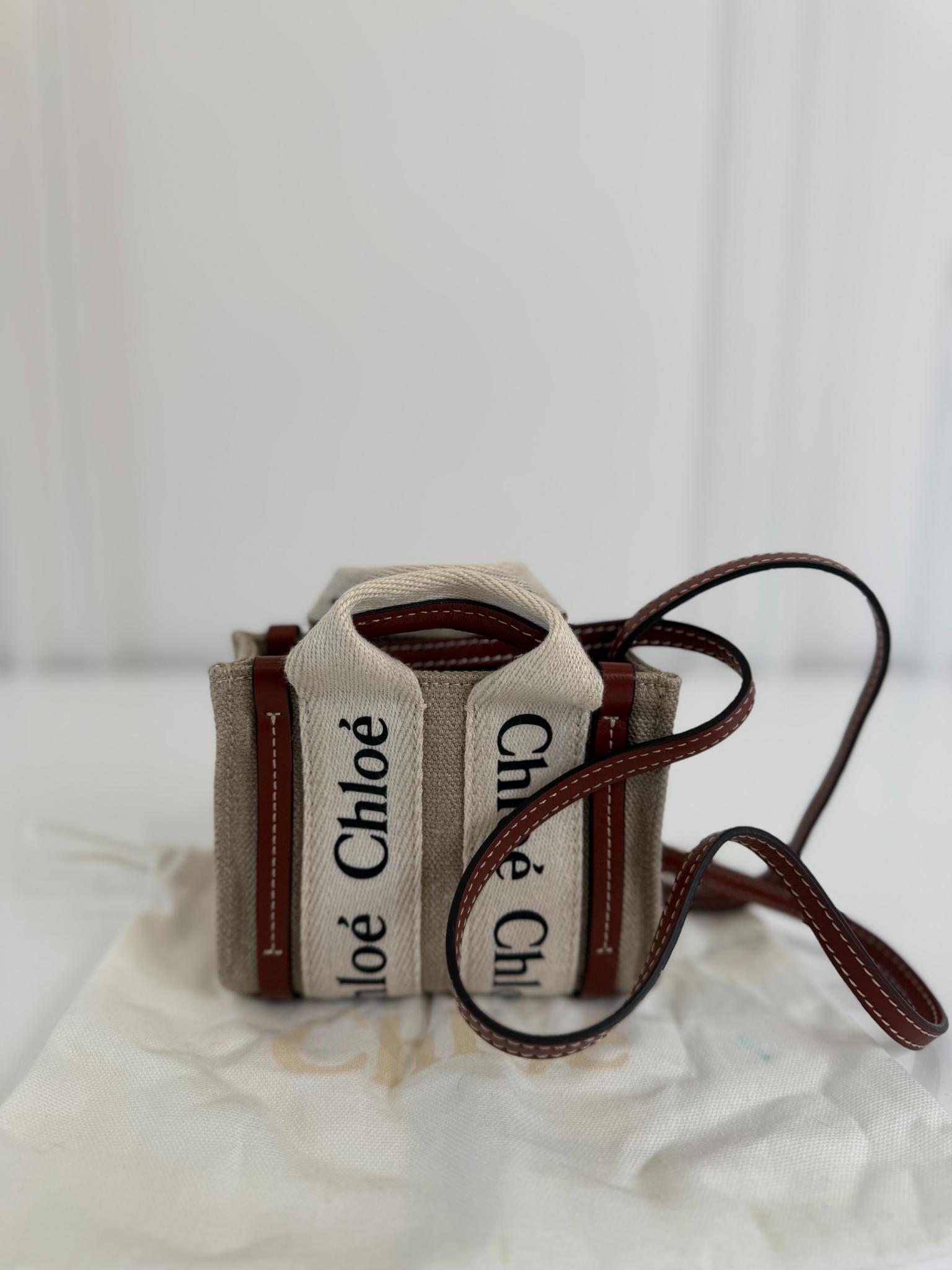 Chloé Beige/Brown Woody Nano Tote Bag