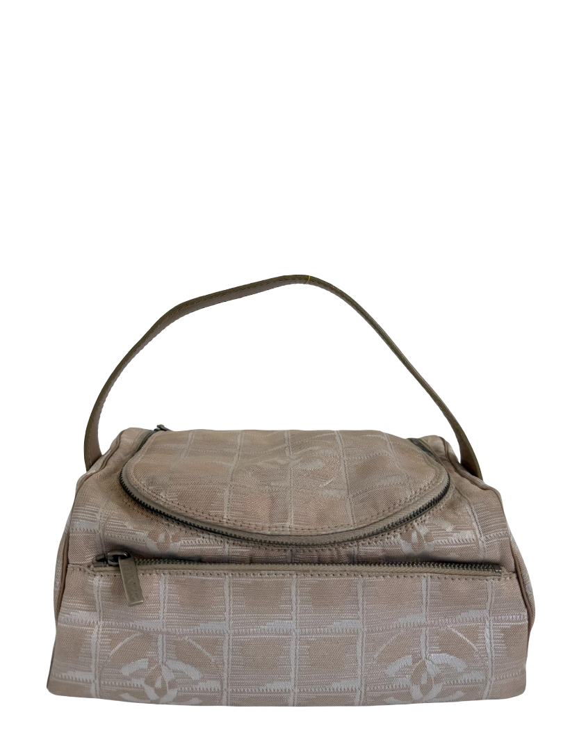 Chanel Beige Nylon CC Logo Travel Line Canvas Vanity Bag