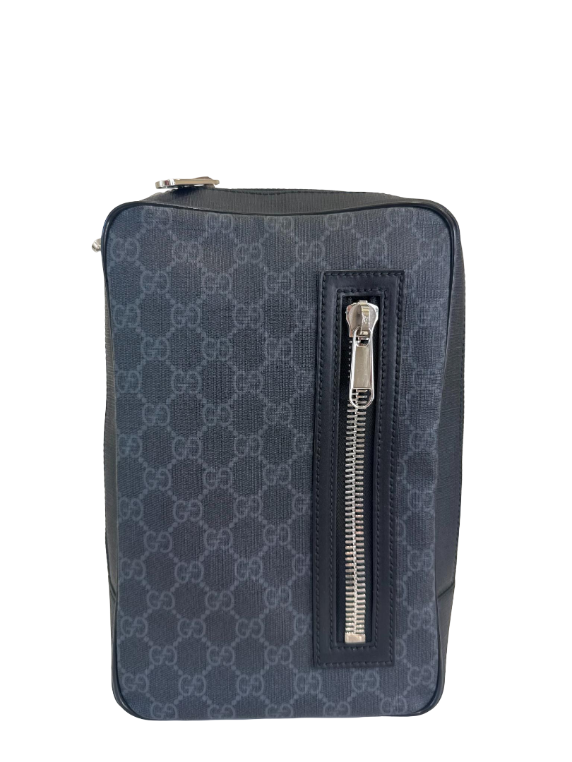 Gucci Black/Grey GG Supreme Monogram Web Sling Crossbody Bag