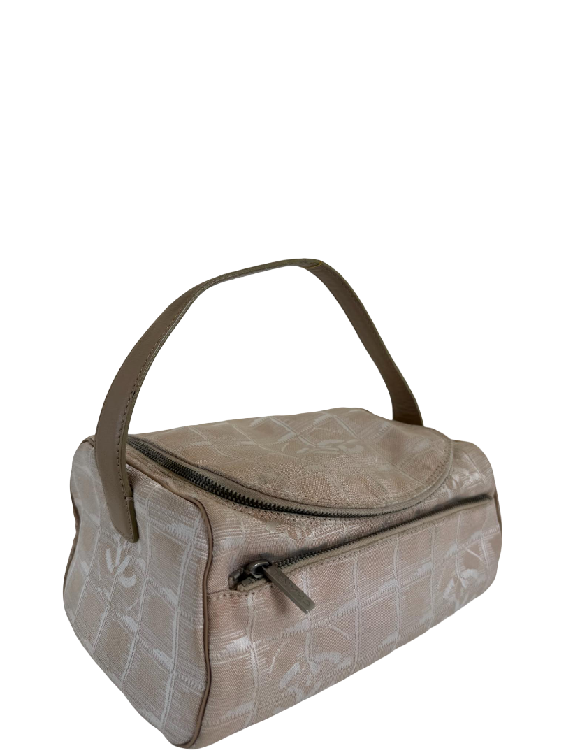 Chanel Beige Nylon CC Logo Travel Line Canvas Vanity Bag