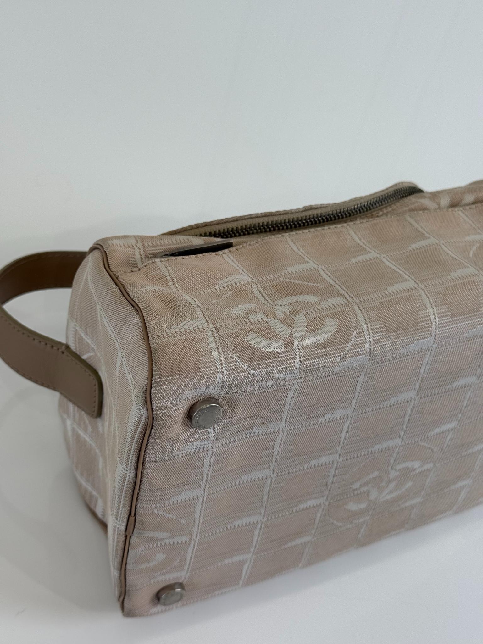 Chanel Beige Nylon CC Logo Travel Line Canvas Vanity Bag