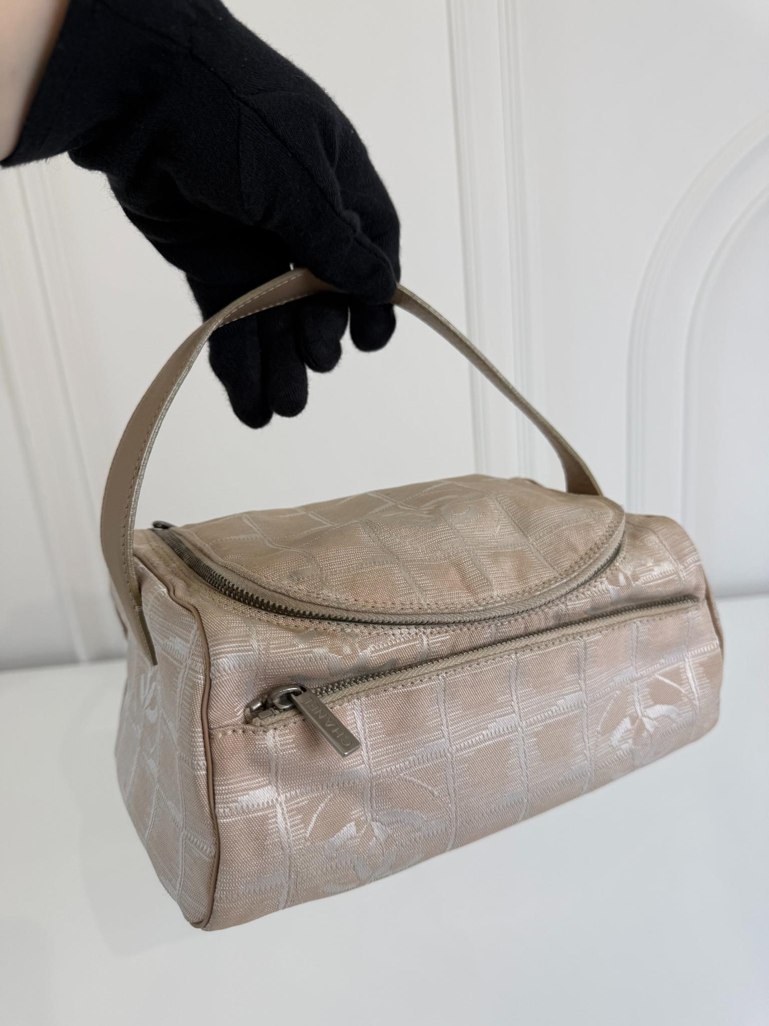 Chanel Beige Nylon CC Logo Travel Line Canvas Vanity Bag