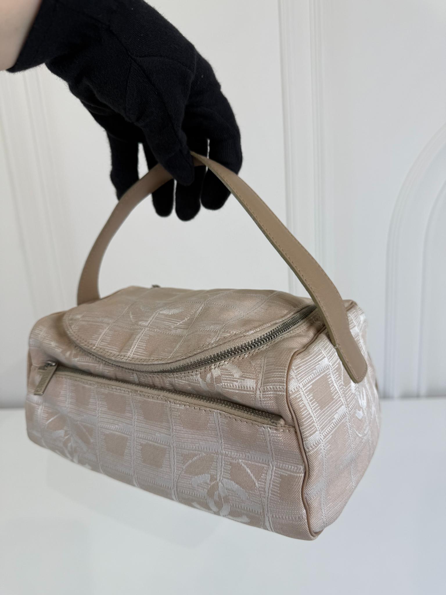 Chanel Beige Nylon CC Logo Travel Line Canvas Vanity Bag