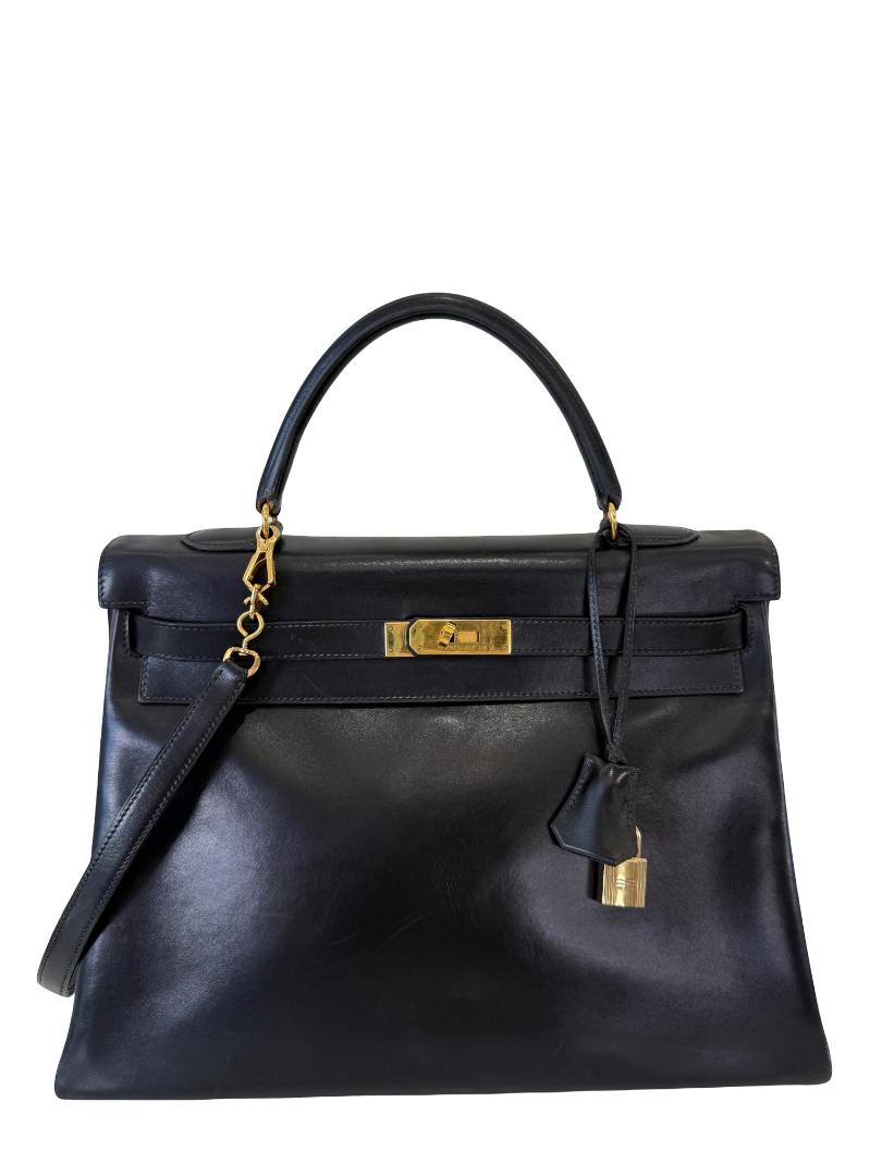 Hermès Vintage Kelly 35 Retourne Black Box GHW