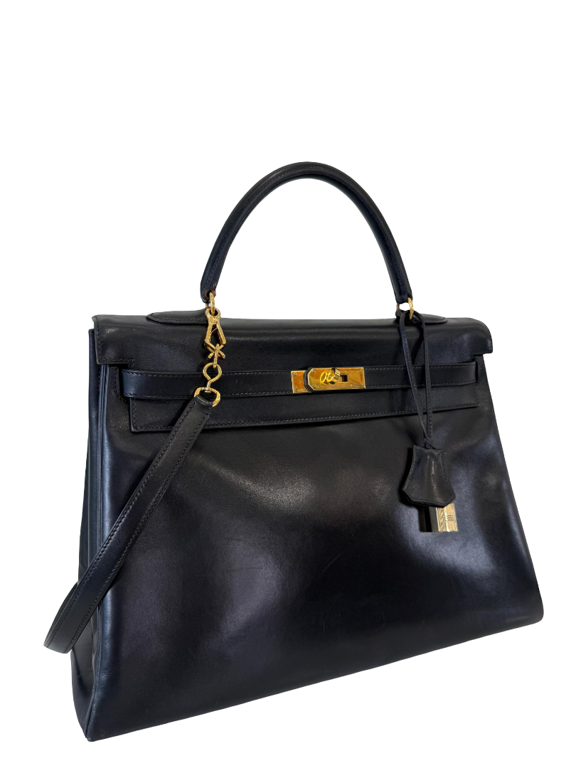 Hermès Vintage Kelly 35 Retourne Black Box GHW