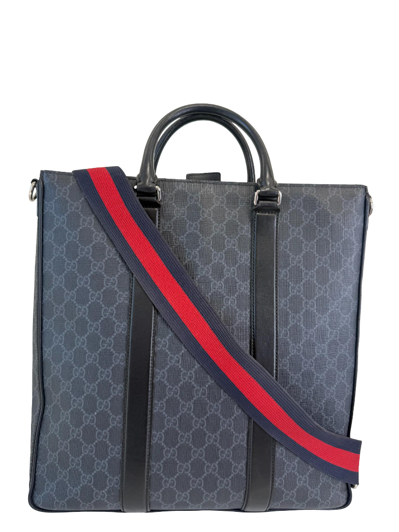 Gucci Medium GG Supreme Leather-Trimmed Tote Bag
