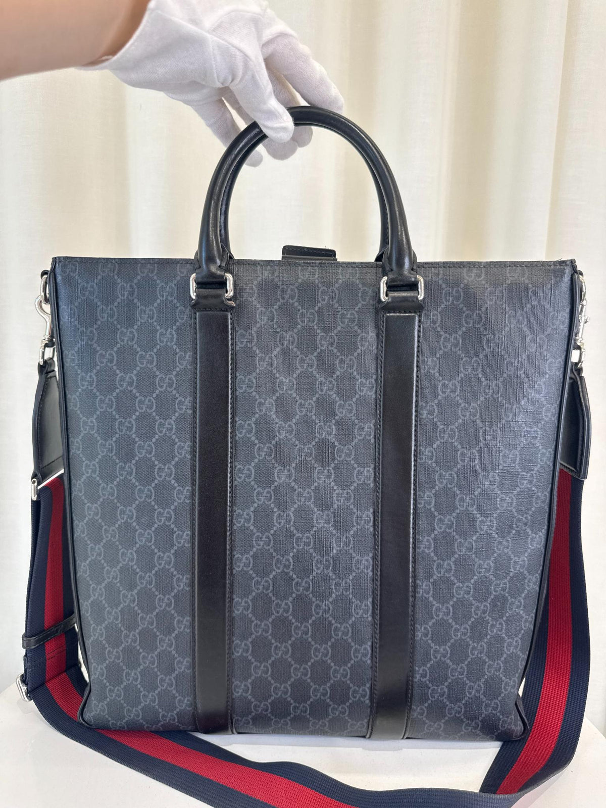 Gucci Medium GG Supreme Leather-Trimmed Tote Bag