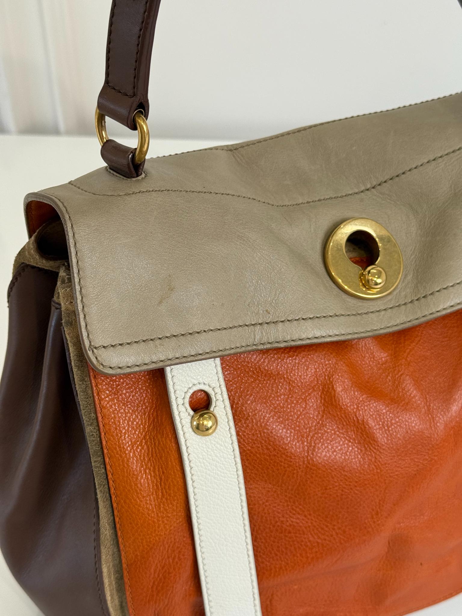 Saint Laurent Tri Color Leather Large Muse Two Top Handle Bag