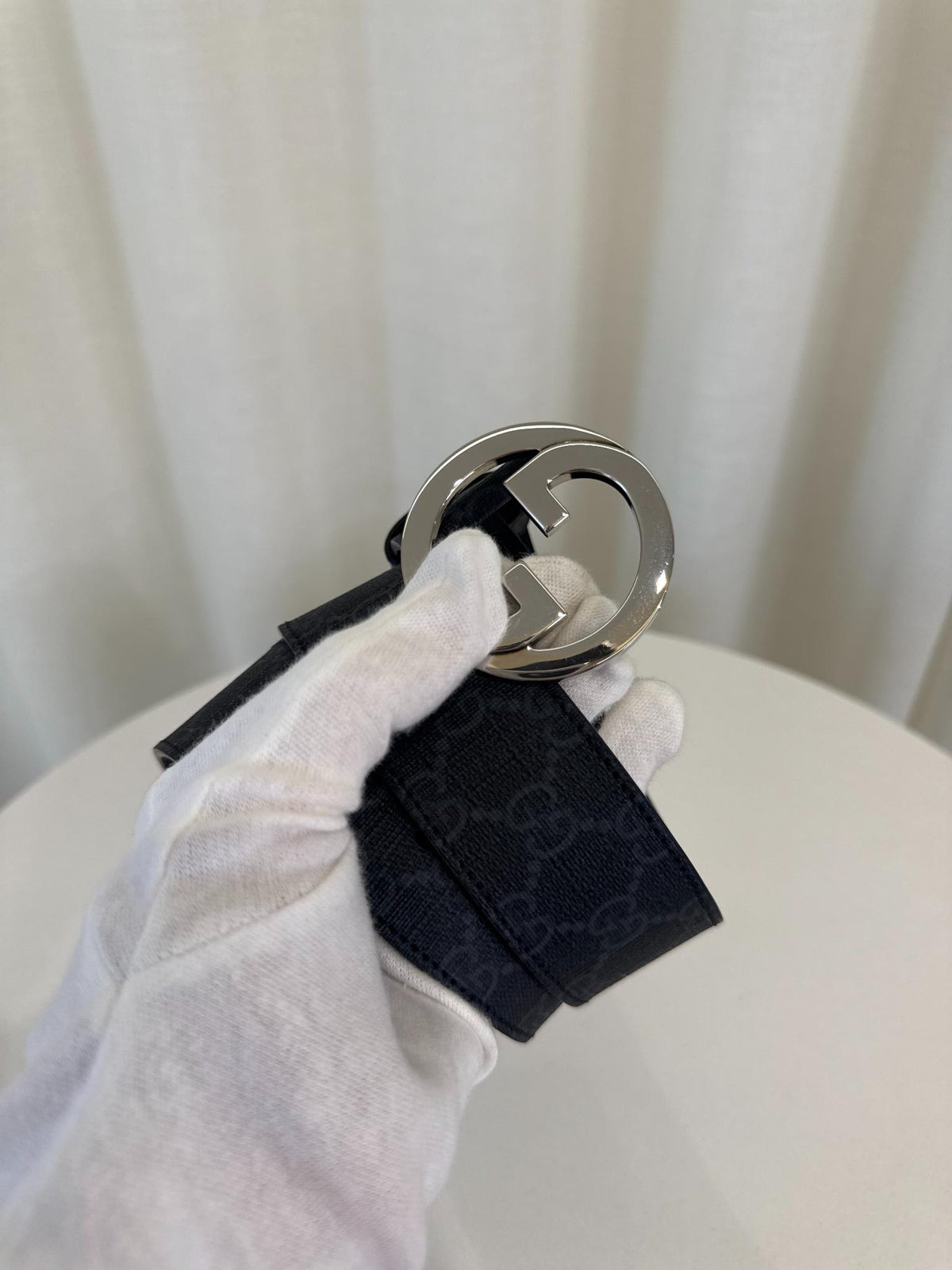 Gucci Black/Grey GG Supreme Coated Canvas Interlocking G Belt