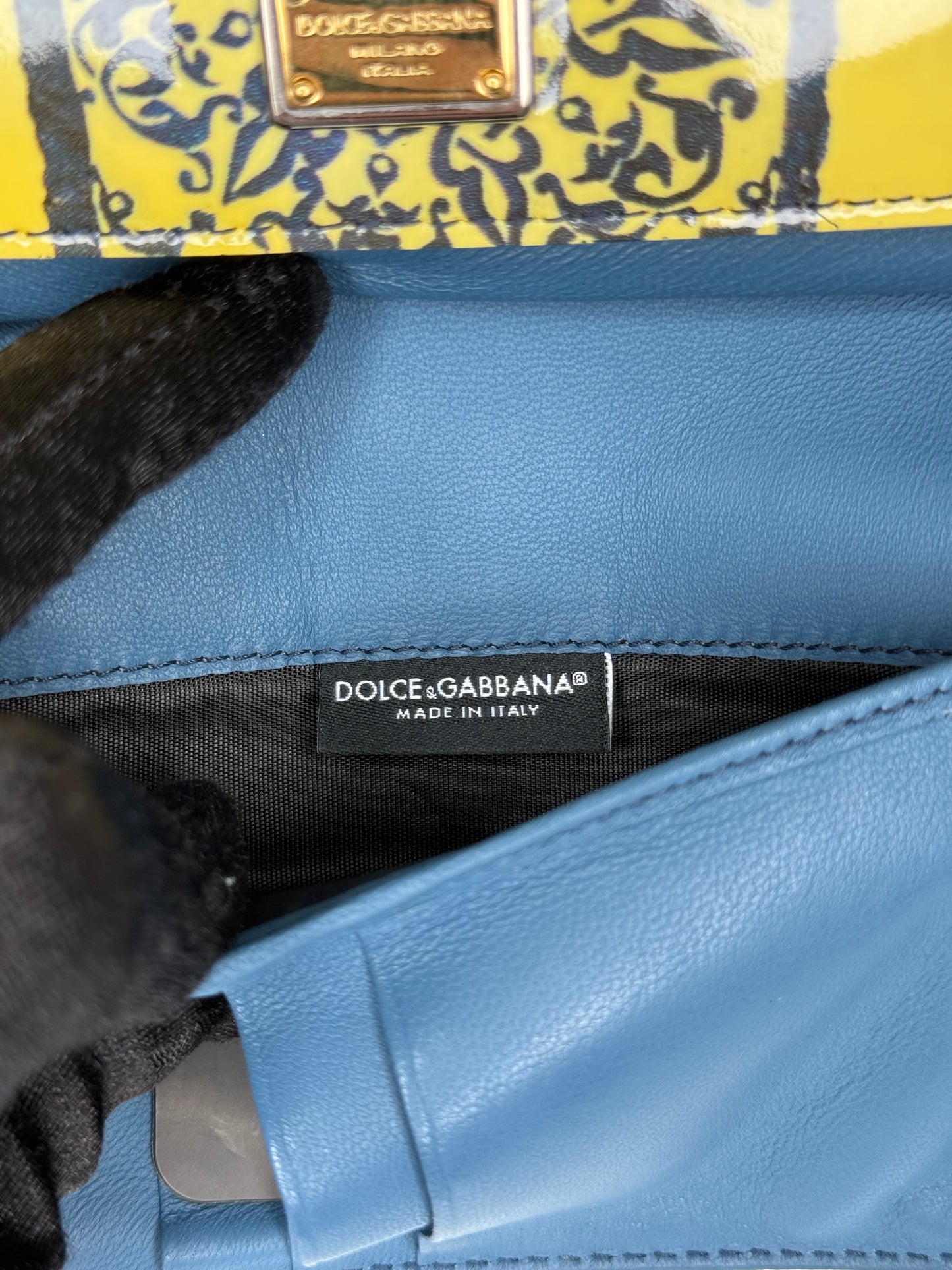 Dolce Gabbana Yellow Majolica Print Leather Mini Sicily Wallet on Chain