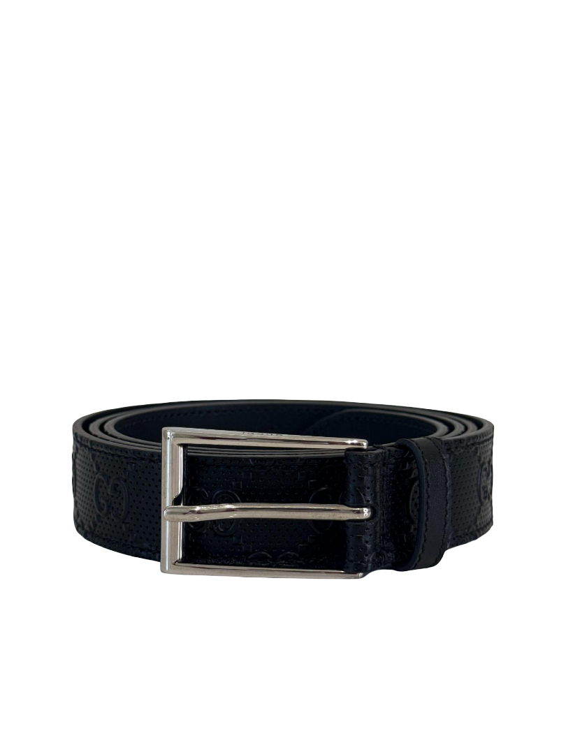 Gucci Piuma Calfskin Jumbo GG Embossed Belt Black