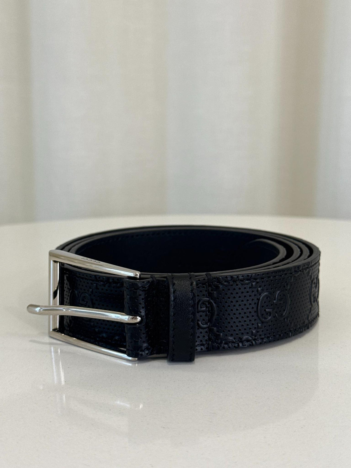 Gucci Piuma Calfskin Jumbo GG Embossed Belt Black