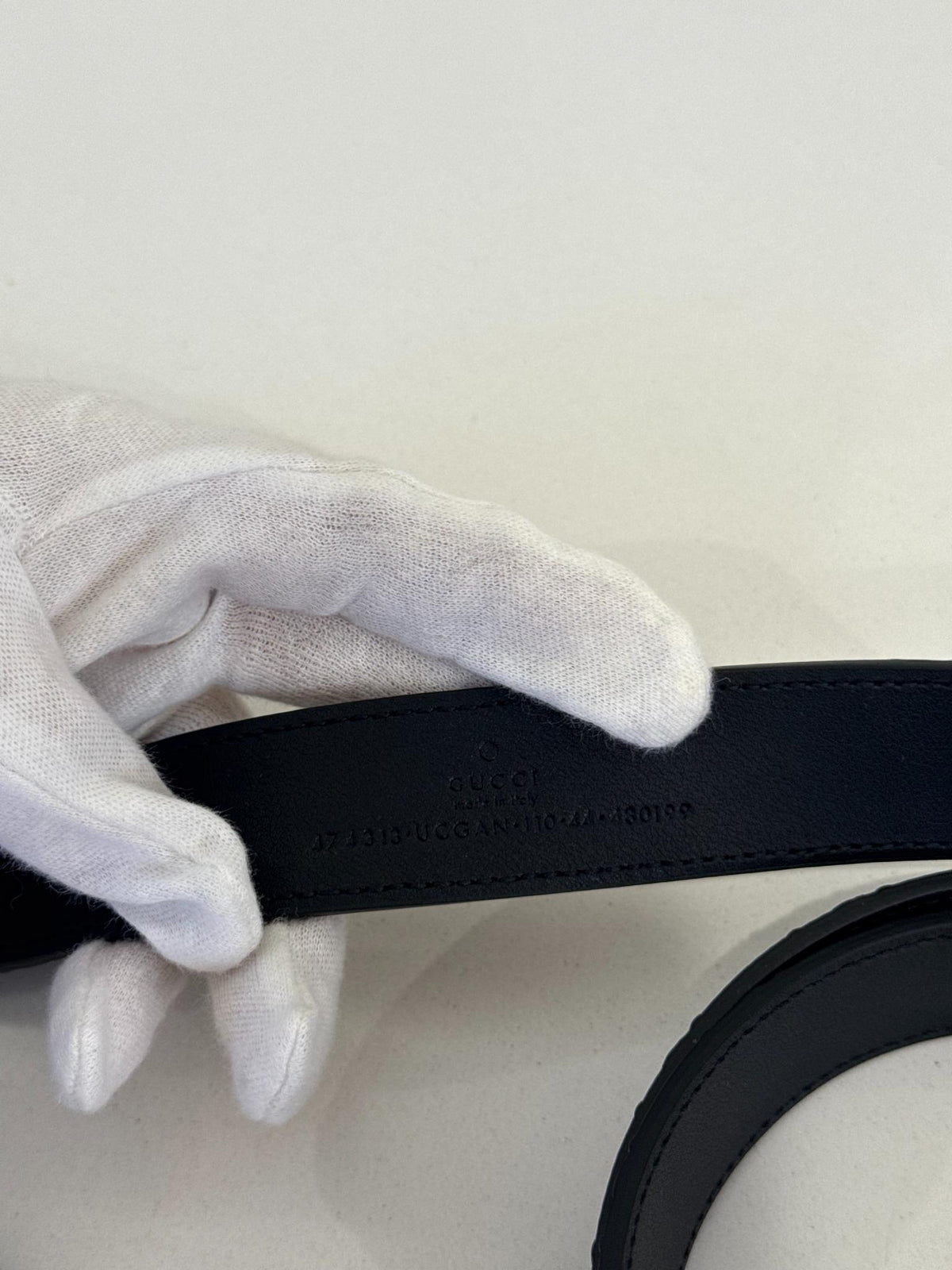 Gucci Piuma Calfskin Jumbo GG Embossed Belt Black
