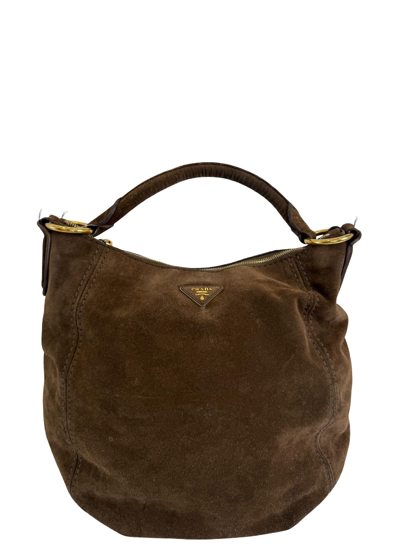Prada Scamosciato Suede Brown Hobo Bag