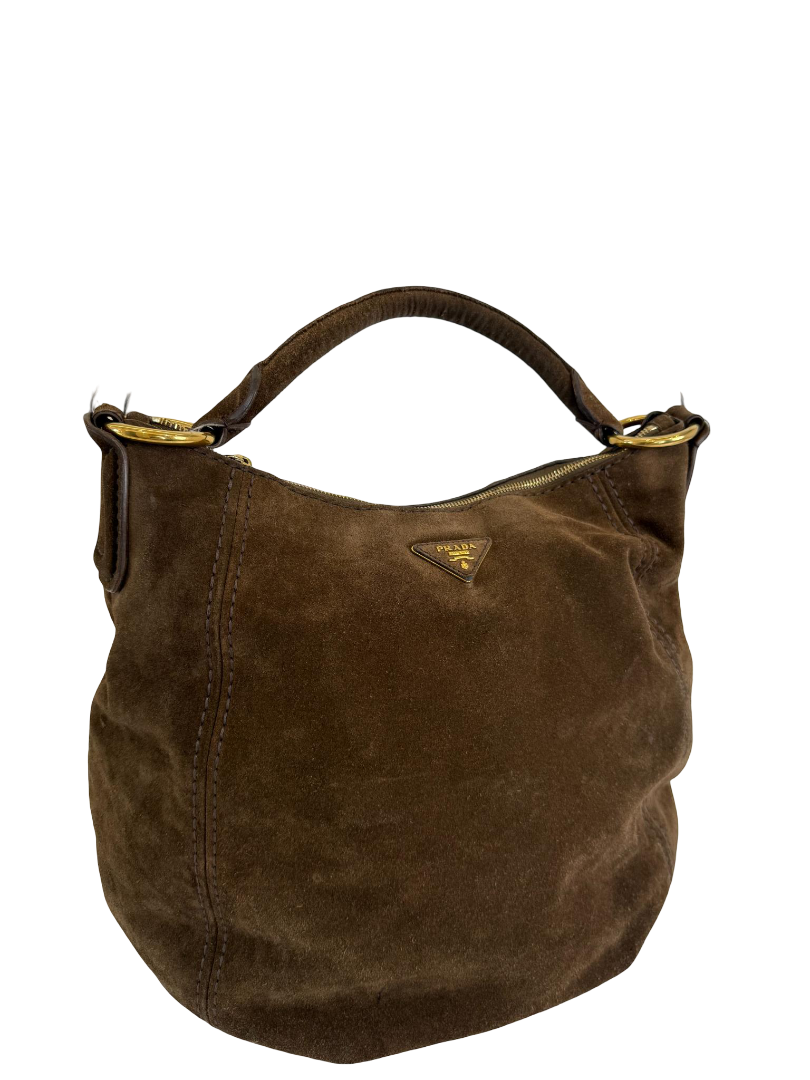 Prada Scamosciato Suede Brown Hobo Bag