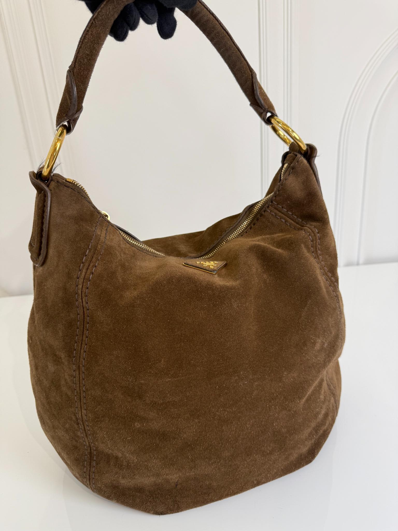 Prada Scamosciato Suede Brown Hobo Bag