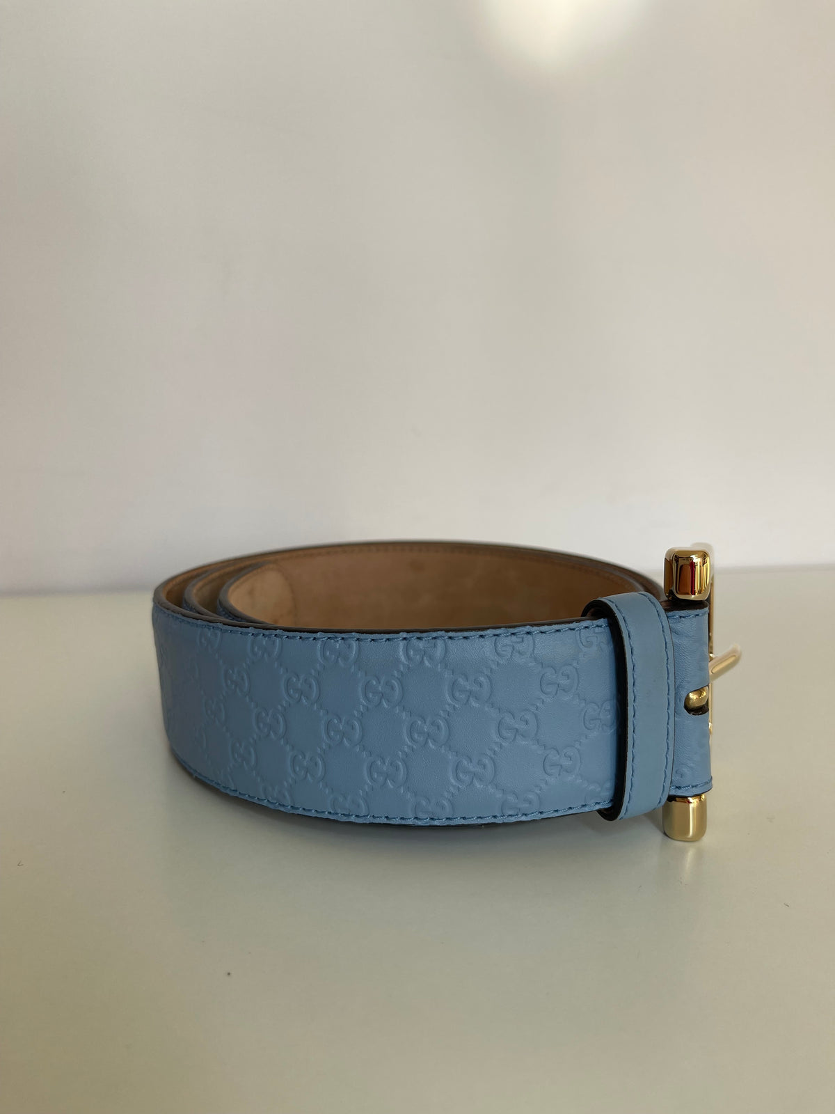 Gucci Blue Leather Microguccissima Belt 90