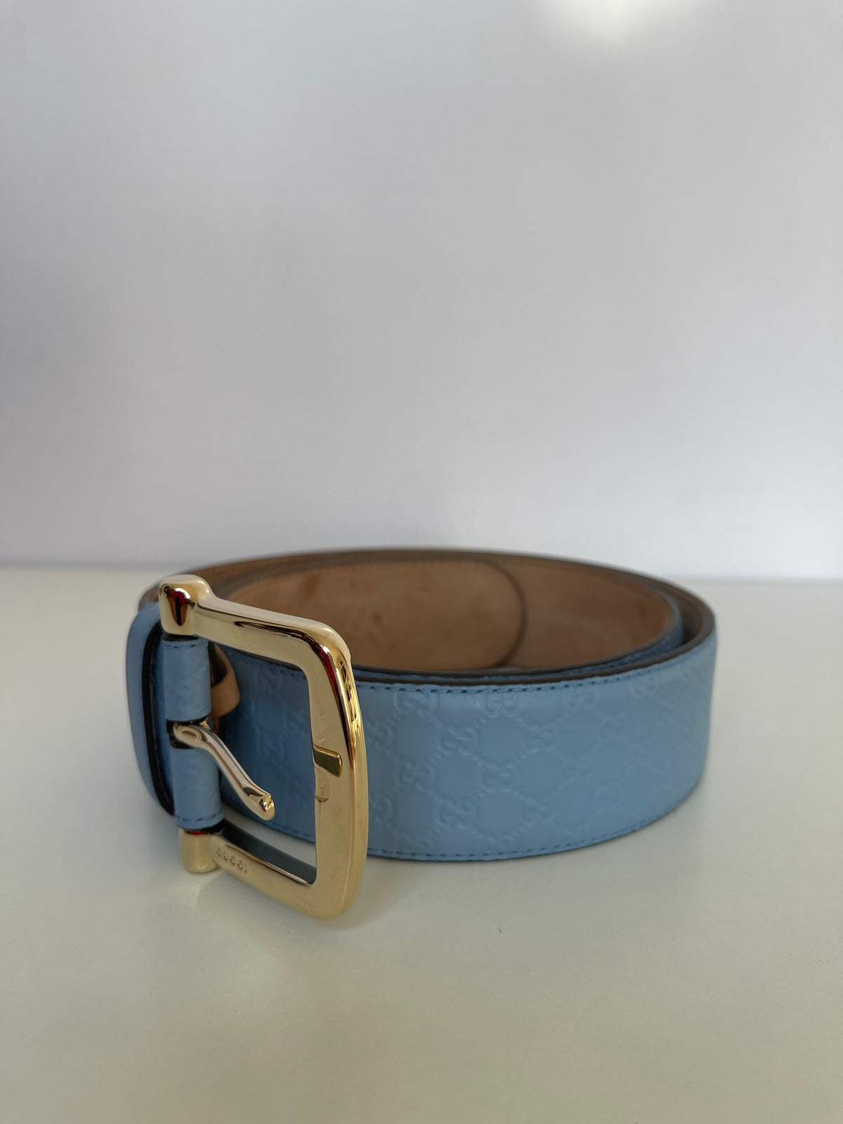 Gucci Blue Leather Microguccissima Belt 90