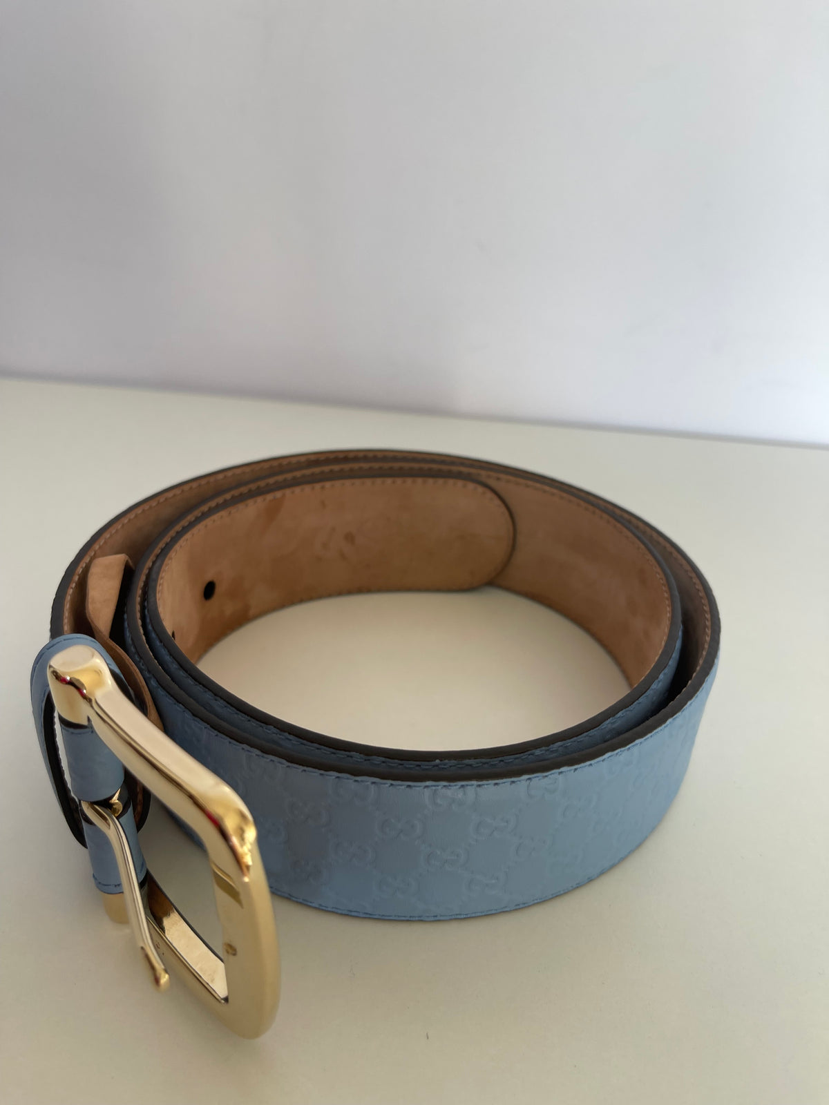 Gucci Blue Leather Microguccissima Belt 90