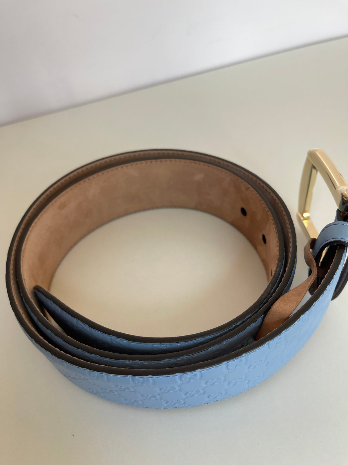 Gucci Blue Leather Microguccissima Belt 90