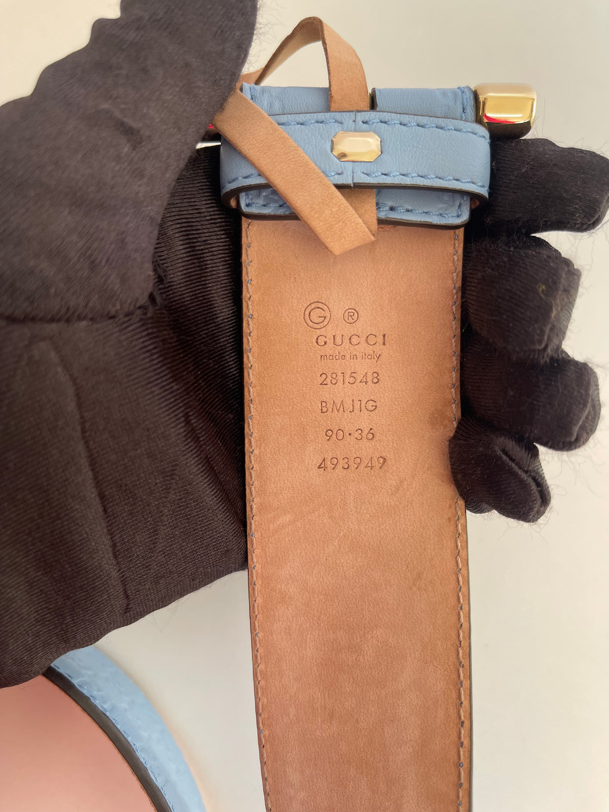 Gucci Blue Leather Microguccissima Belt 90