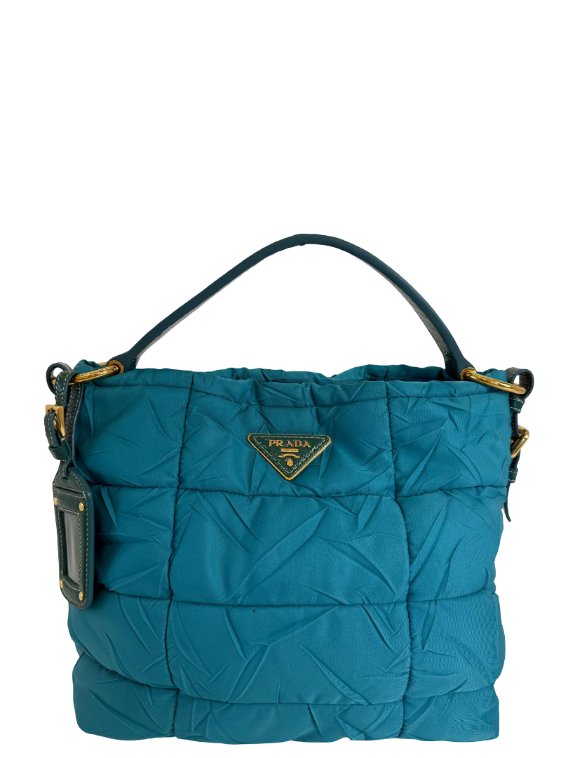 Prada Turquoise Nylon Quilted Shoulder Bag