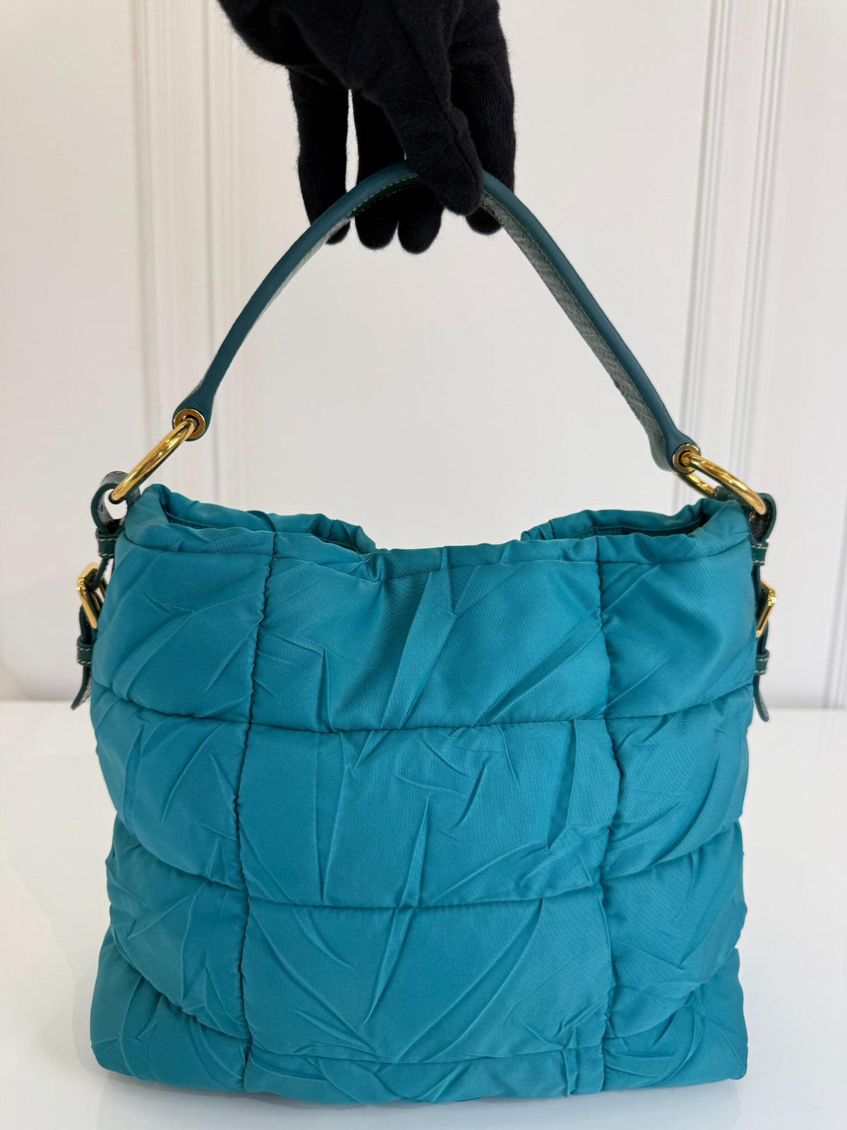 Prada Turquoise Nylon Quilted Shoulder Bag