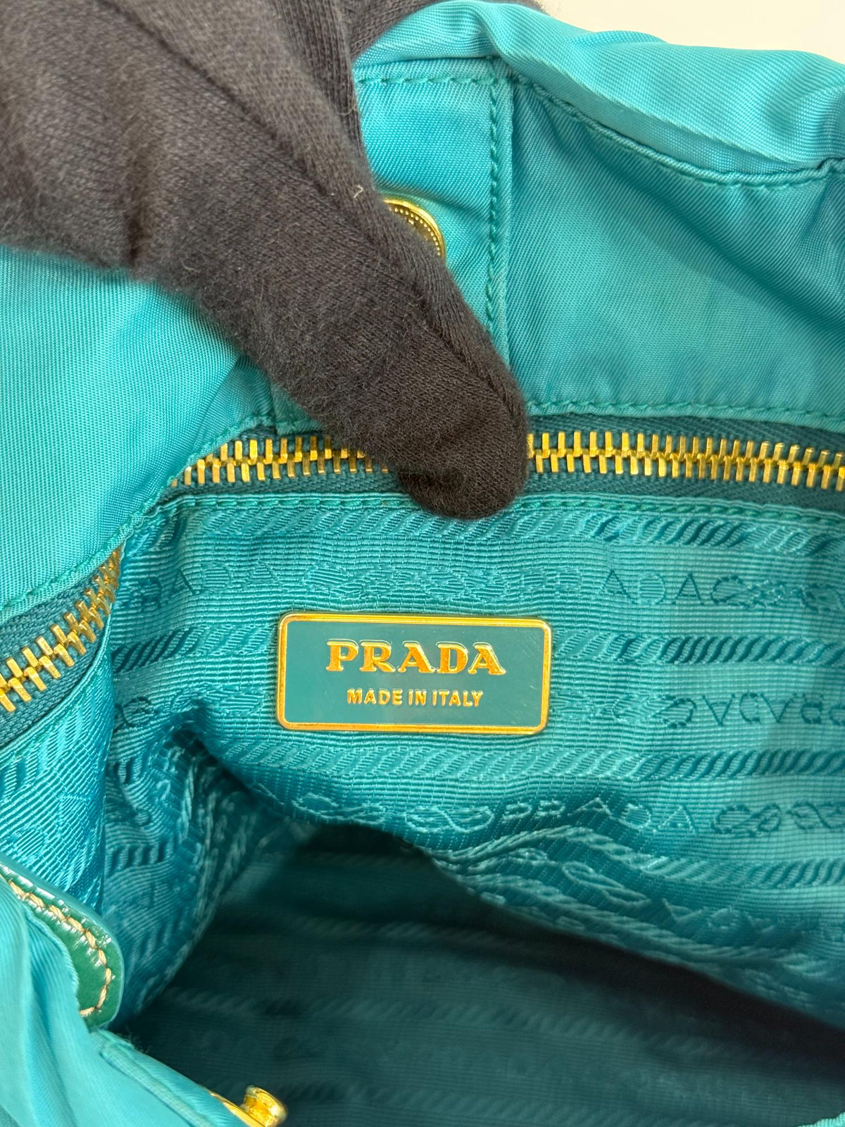 Prada Turquoise Nylon Quilted Shoulder Bag