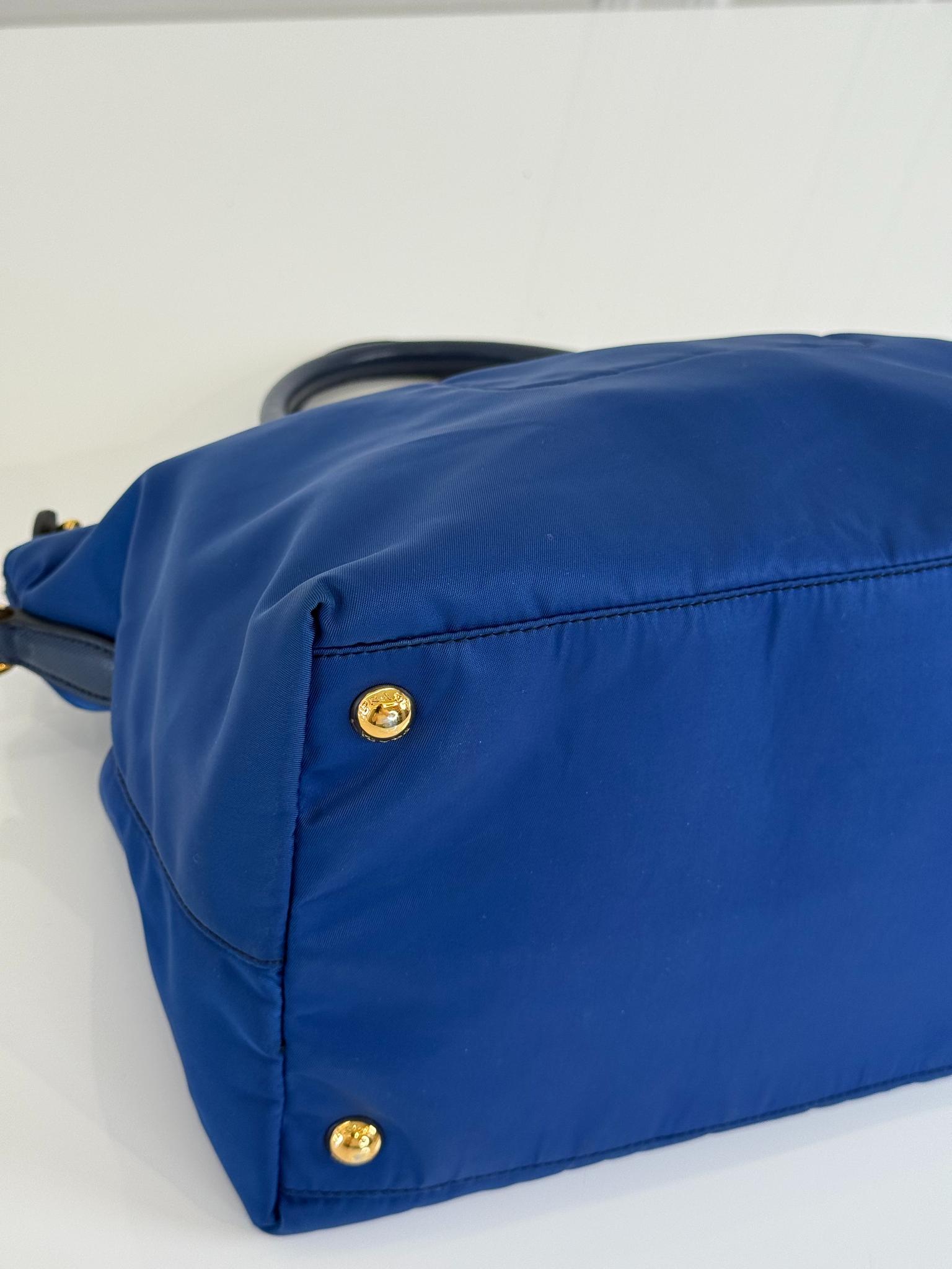 Prada Tessuto Saffiano and Leather 2Way Tote Bag Bluette