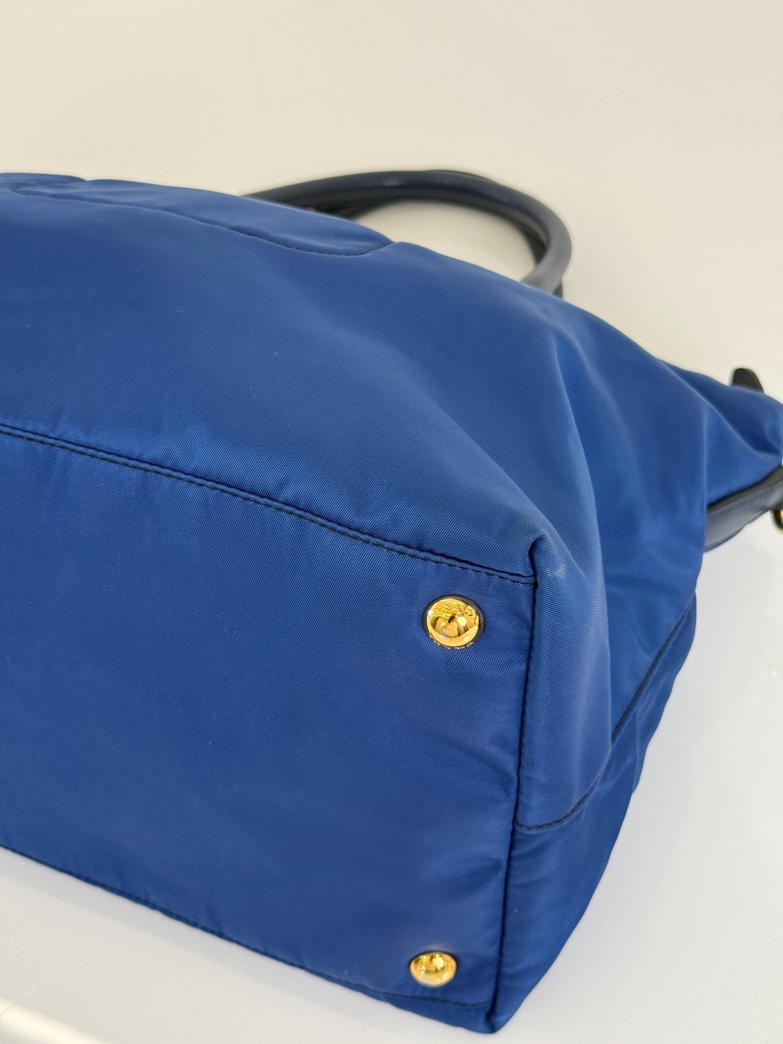 Prada Tessuto Saffiano and Leather 2Way Tote Bag Bluette