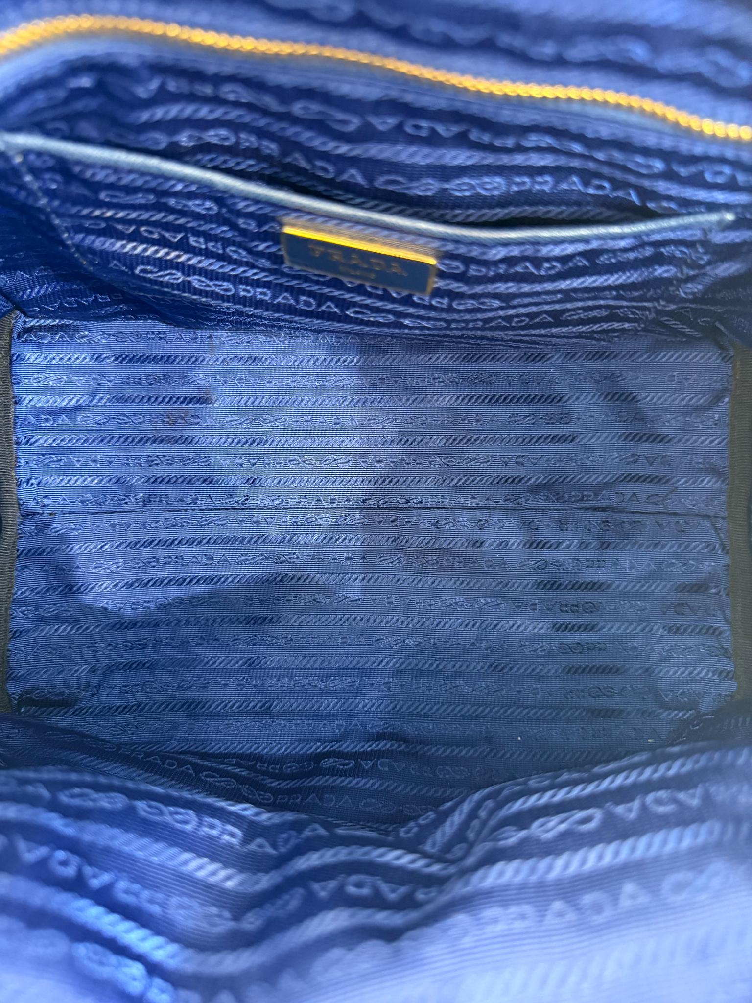 Prada Tessuto Saffiano and Leather 2Way Tote Bag Bluette