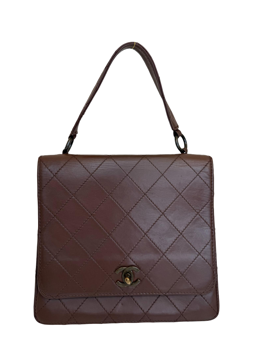 Chanel Kelly Vintage Brown Calfskin Leather Top Handle Bag