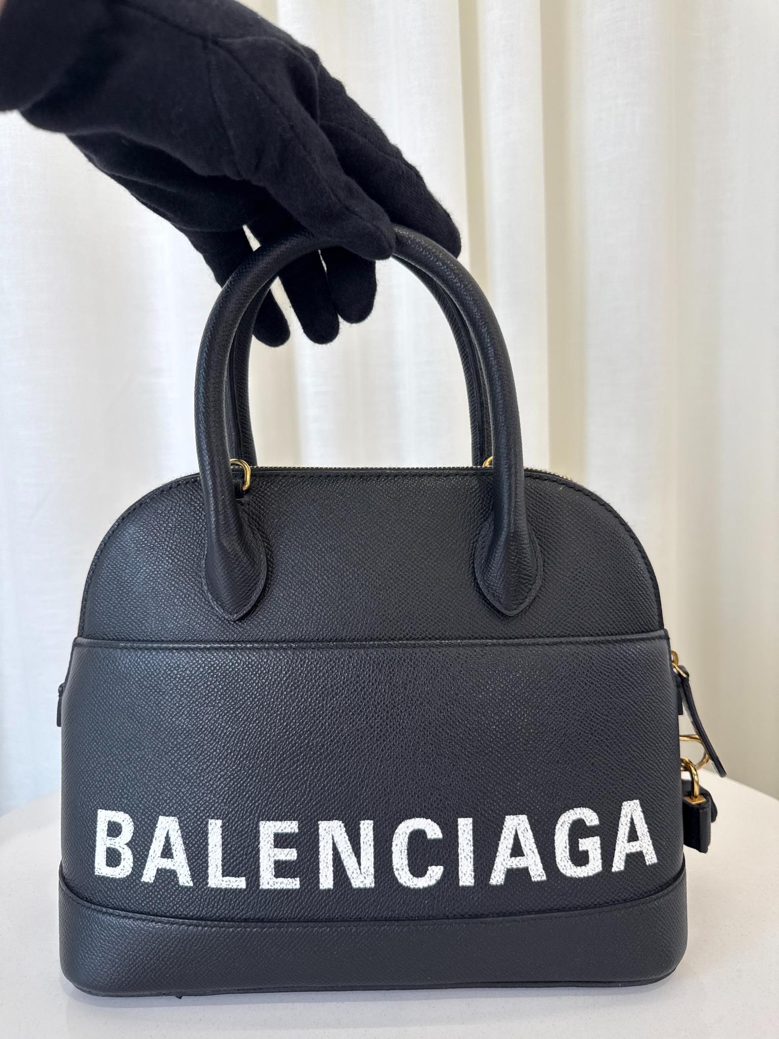 Balenciaga Black Grained Leather Ville Top Handle Bag